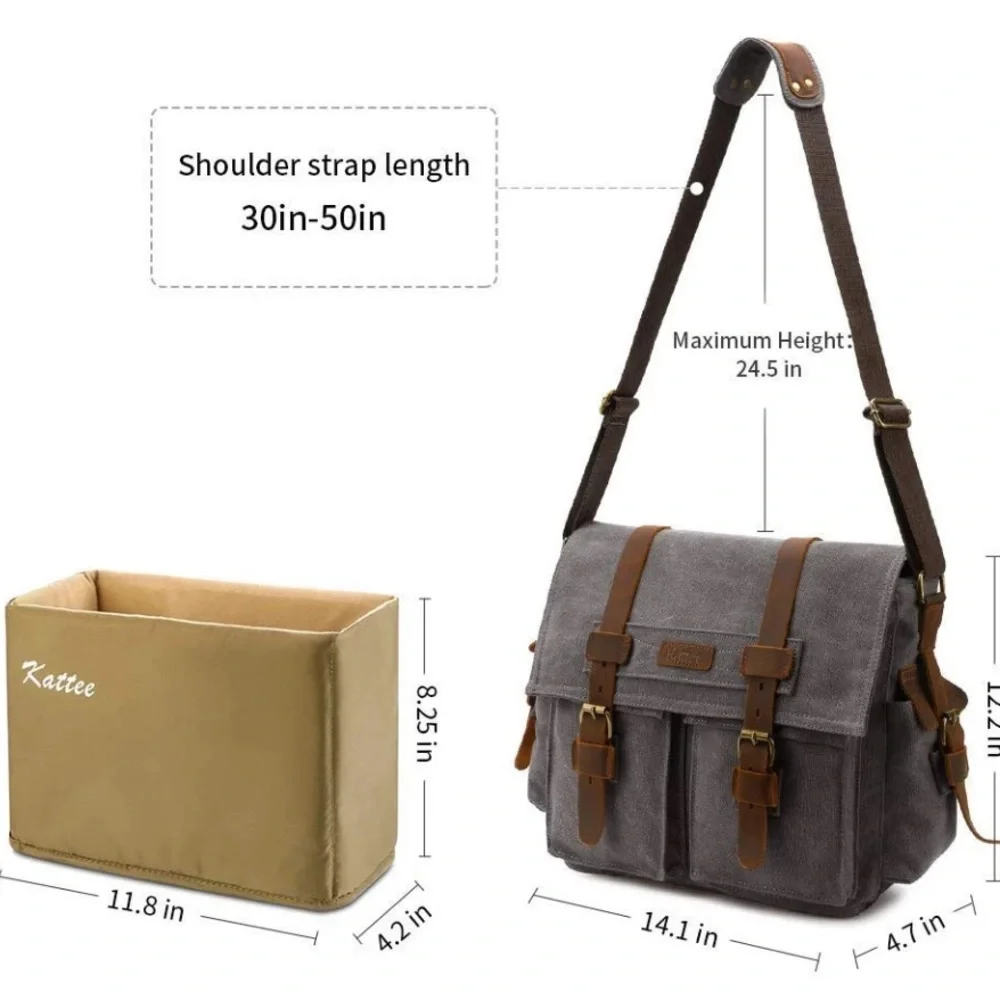 Kattee Leather Canvas Camera Bags for Men Vintage DSLR SLR Messenger Shoulder...